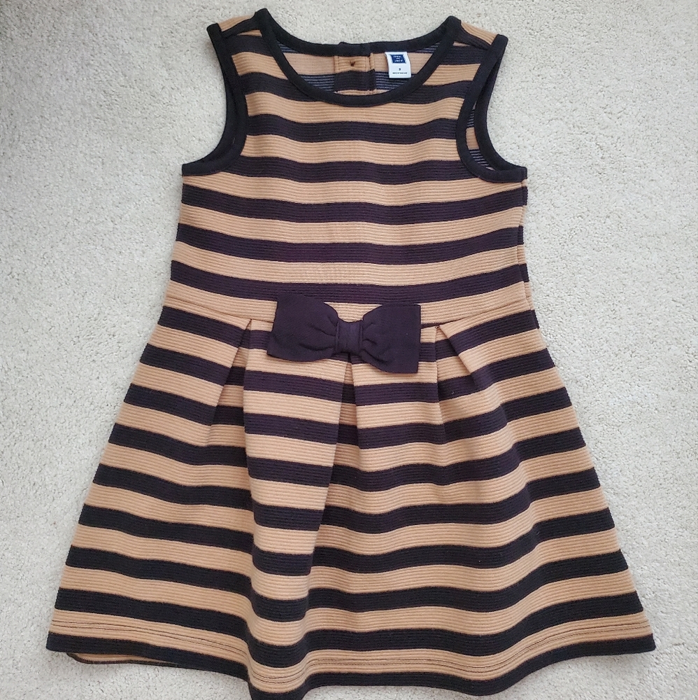 Janie and Jack Girls' Butterscotch Belle Black/Tan Striped Bow Dress sz3